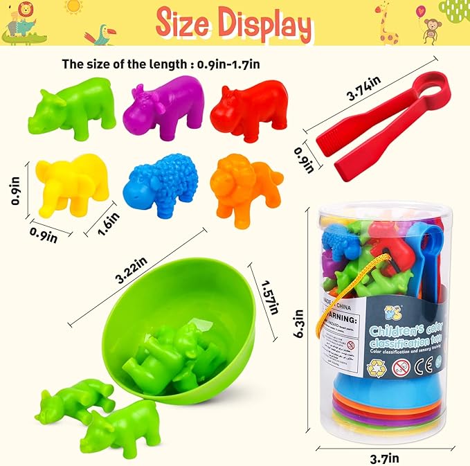 Counting Animals Color Sorting Stacking Matching Games with Rainbow Bowls Montessori Preschool Educational Learning Activities Fine Motor Skills Toys Easter Gift for Toddlers Ages 3+