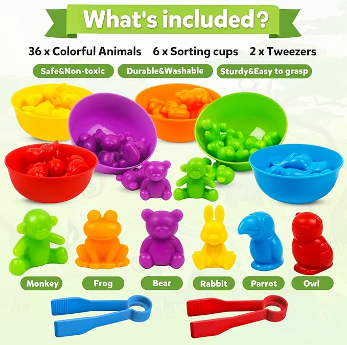 Counting Animal Matching Games Color Sorting Toys with Bowls Preschool Learning Activities for Math Educational Sensory Training Montessori STEM Toy Sets Gift for Toddlers Kids Boys Girls Ages 3 4 5 6