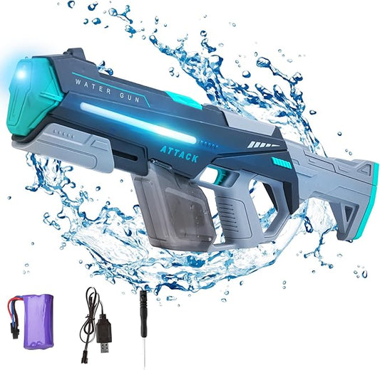 Electric Water Gun w/Auto Suction Water, Water Guns for Adults, Automatic Water Gun with Lights & 32FT Range, Battery Powered Squirt Gun, Beach Pool Party Outdoor Toys for Kids Ages 8-12