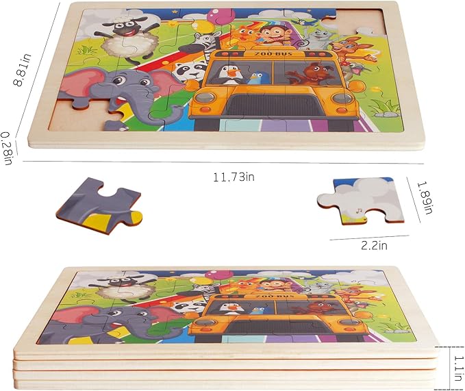 24 Piece Puzzles for Kids Ages 3-5 4 Packs Wood Puzzles for Kids Ages 4-6 Preschool Education Jigsaw Puzzle Board Toy Gifts for Boys and Girls