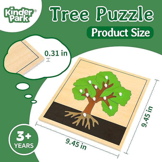 Montessori Tree Puzzle for 3+ Years Old, Wooden Peg Puzzles with Knobs & Practice Cards, Shape Sorter Puzzle Preschool Learning Resources, Fine Moter Toys for Montessori Classroom