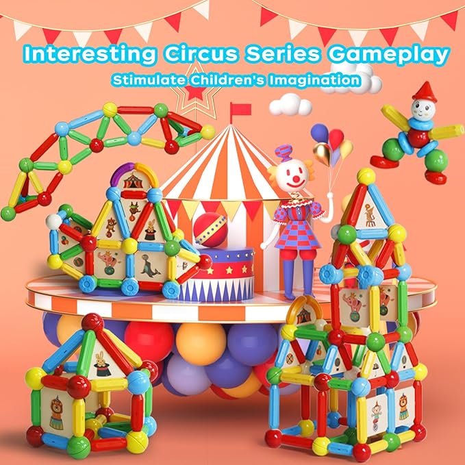 TOKBLOK Magnetic Building Blocks for Boys and Girls, 132Pcs Creative Magnetic Sticks and Balls STEM Construction Toys for Kids Toddlers Early Development Educational Learning