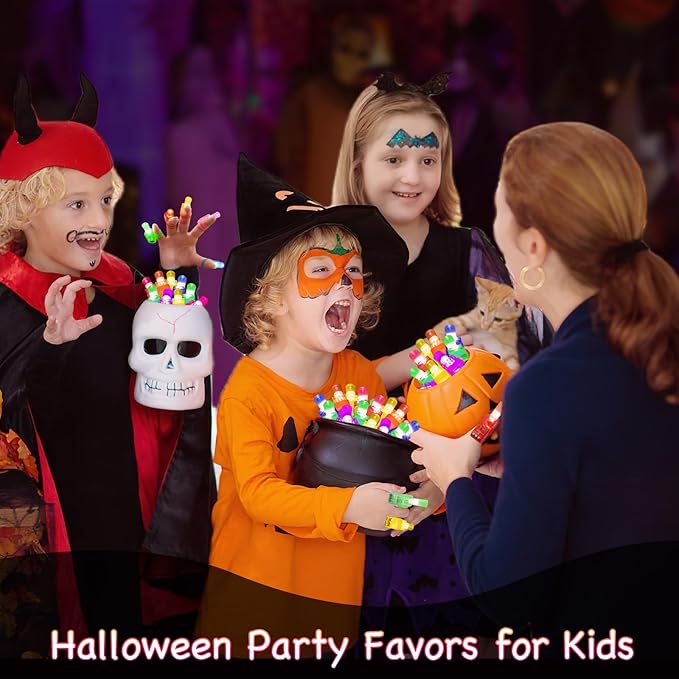 40PCS Halloween Party Favors for Kids, Light Up LED Finger Lights Glow in the Dark Toys Halloween Goodie Bag Fillers Treats Bulk for Halloween Party Classroom Prizes Trick or Treats Gifts