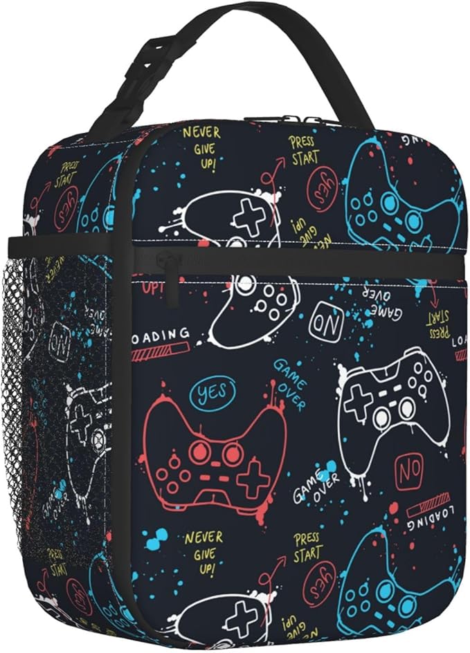 Video Game Controller Reusable Lunch Box Food Bag Insulated Lunch Bag for Teenage Boys Girls School Beach