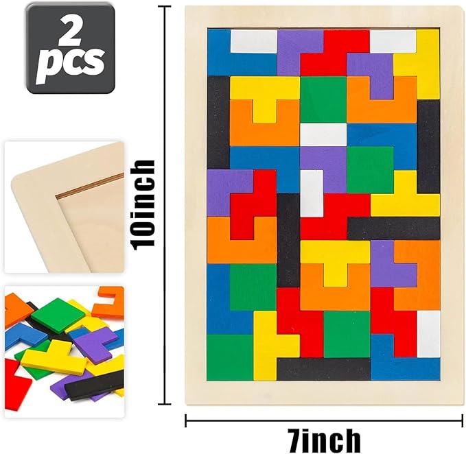 3 otters Wooden Blocks Puzzle 2 Set Russian Brain Teaser Tangram Intelligence Toys STEM Montessori Educational Gift for Kids Stocking Stuffers