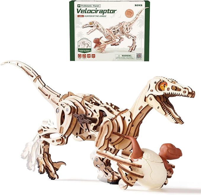 ROKR Walking Dinosaur Toys 3D Wooden Puzzles for Adults, Mechanical Wood Model Kits, Stem Building Project DIY Crafts Kits, Educational Toys Dino Collection Birthday Gifts for Adults & Teens 14+