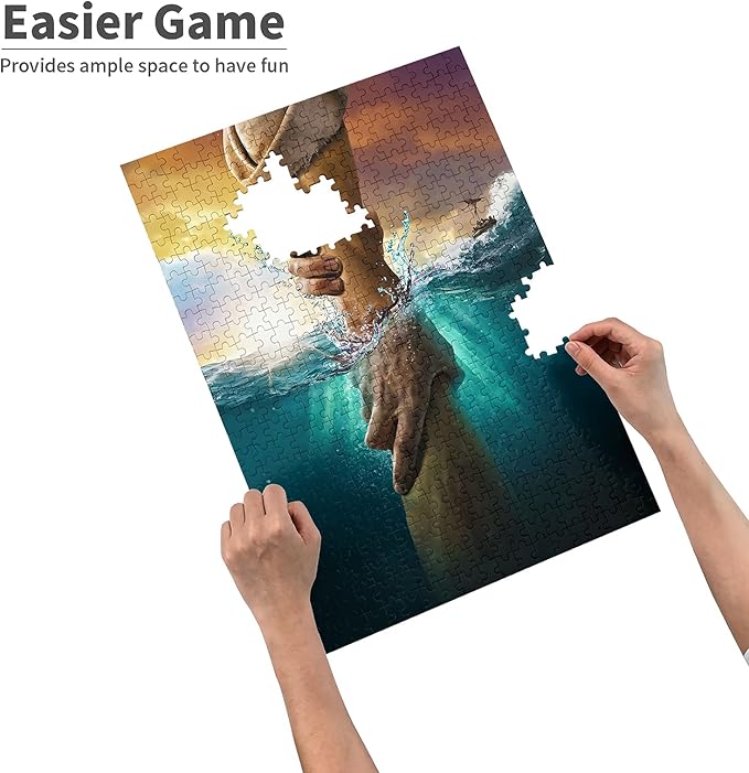 Jesus 1000 Pieces, Give Me Your Hand, HD Wooden Adult Jigsaw Puzzle, Family Fun, Relaxation, Decoration and Gift Giving. Puzzle Size: 29.5x19.7 in and 1:1 Original Picture Poster