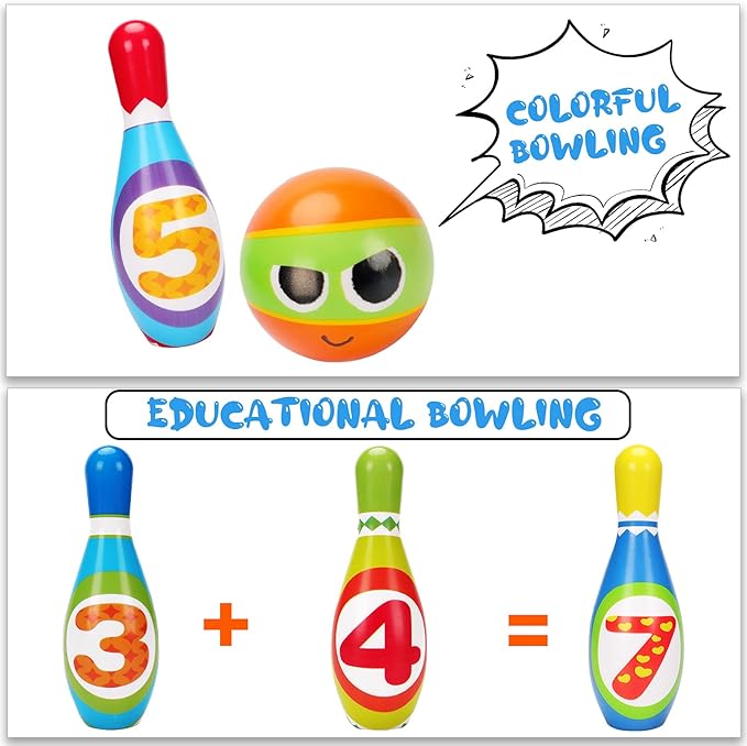 Kids Bowling Set 2-5 Toddler Indoor Bowling Game Toy Gifts for 1 2 3 4 Year Old Boys Girls Soft 10 Colorful Foam Bowling Pins 2 Bowling Ball Developmental Sensory Toddler Age 2-4 3-5 Birthday Present