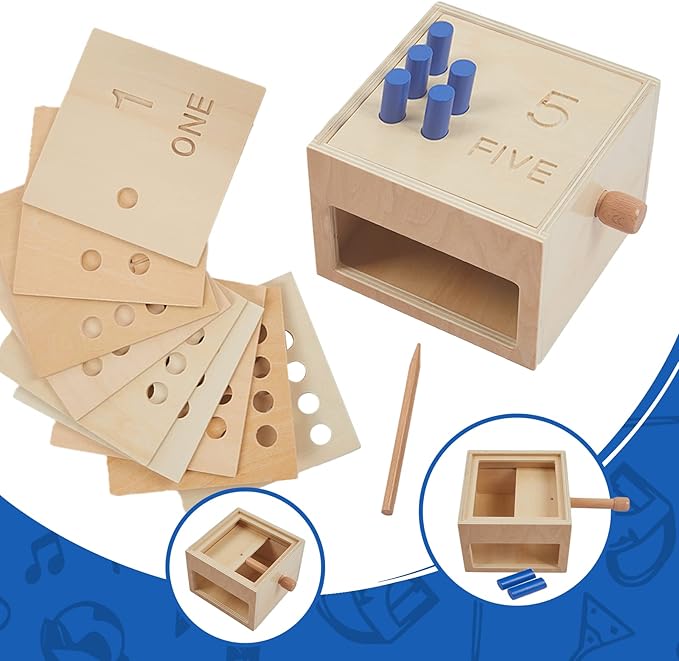 Wooden Montessori Toddler Counting Peg Board Box - Numbers & Math Toys for 1-3 Year Olds