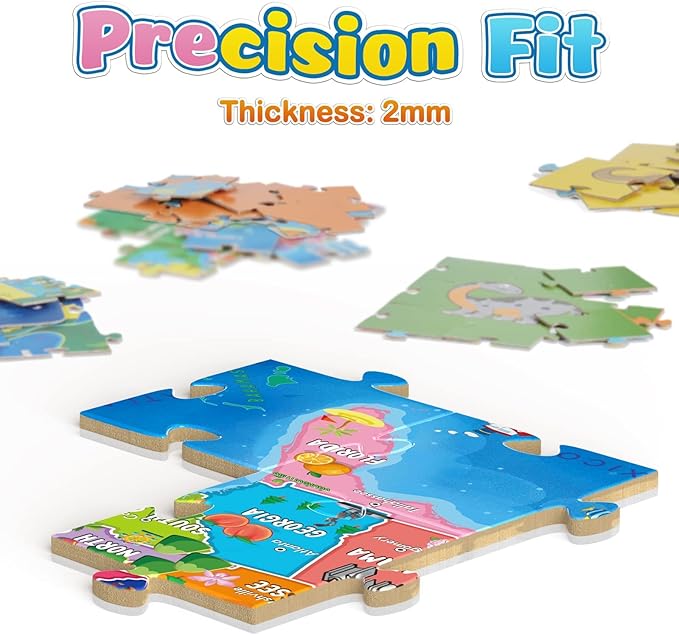 Puzzles for Kids United States Dinosaurs Floor Puzzle, 54 Piece Double-Sided, USA Map Jigsaw Puzzle for Ages 3-8 & 8-10, 21'x15' with Geographic Stickers