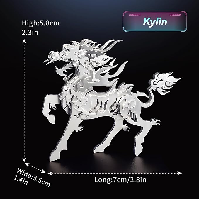 3D Metal Puzzles,3D Metal Puzzle for Adults,Mechanical Model Kit Flaming Kirin,Steel 3D Puzzles Stainless Steel Ornaments for Adults Home Decor Art Craft Gifts Toys.