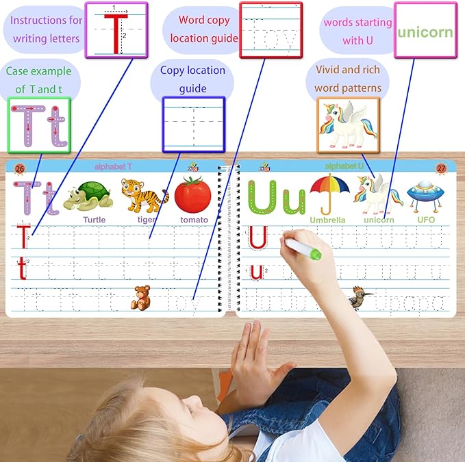 Preschool Learning Activities Educational Workbook - Toddler Prek Montessori Handwriting Practice Activity Tracing Toys Busy Book for Kids, Autism Learning Materials and ABC Learning Book