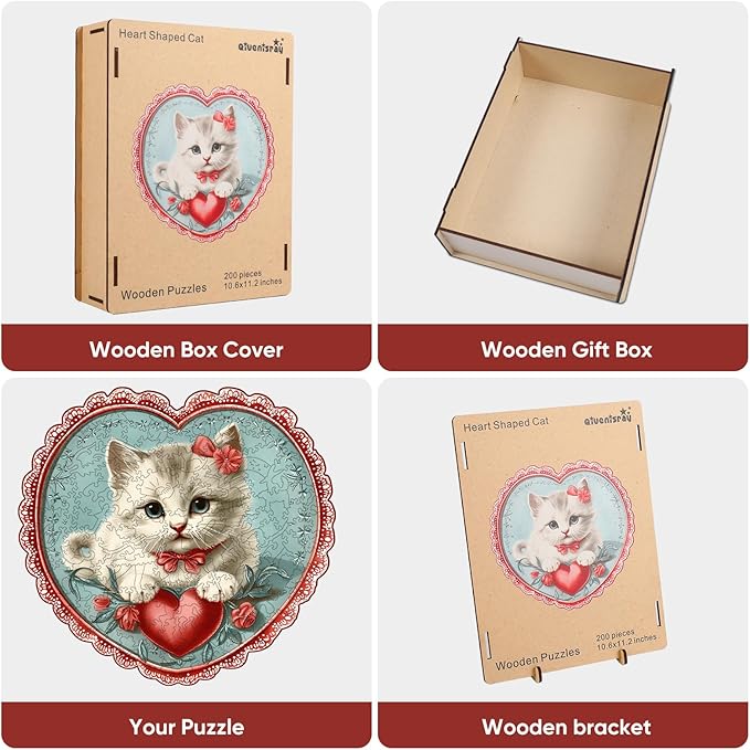 Wooden Puzzle for Adults - 3D Vision Effect Heart Cat Wooden Puzzle 500 Pcs Unique Shape Advanced Wooden Jigsaw Puzzle, Wood Puzzles, Challenge Wooden Jigsaw Puzzle(15.6 x 15.6 in)
