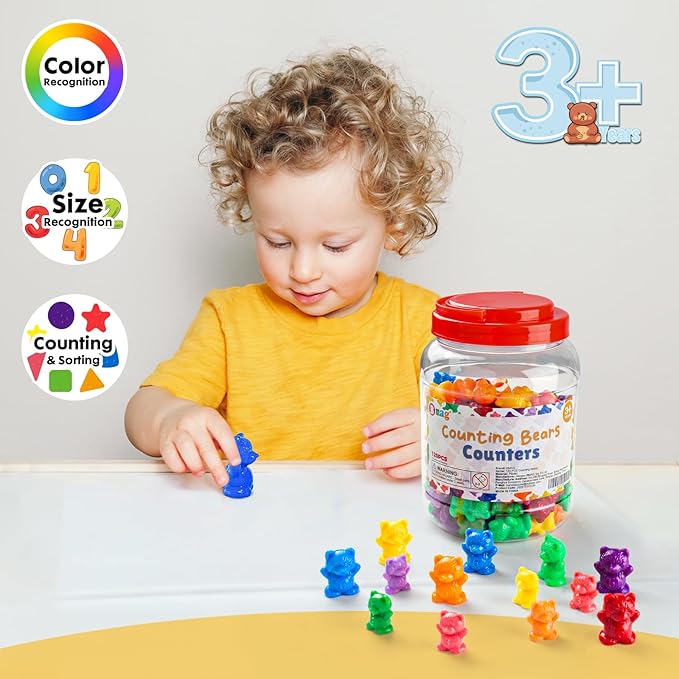 Bmag 120 PCS Counting Bears Math Manipulatives (60 Large & 60 Small Bears in 12 Colors), Color Sorting Toys for Toddlers 3+, Preschool & Kindergarten STEM Learning Educational Toys with Storage Jar