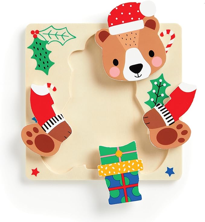 Mudpuppy Festive Friends – Set of 4 Wooden 4 Piece Puzzles Featuring A Colorful Christmas Scene with Adorable Characters Perfect for Toddlers