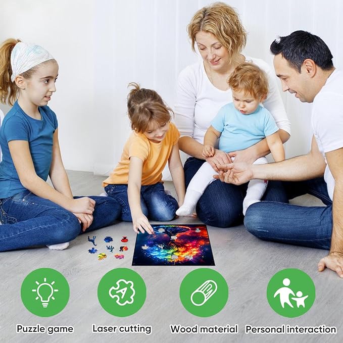 Wooden Jigsaw Puzzle, 200-500 Pieces Unique Shape Animal Puzzle, for Adults & Kids, Birthday Gift Family Game, Decorative Puzzle, Unique Gift (Rainbow Tree, 200 PCS)