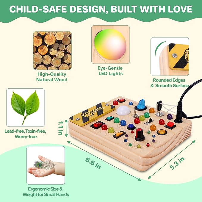 Montessori Toy for 1-3 Year Old Busy Board, Wooden Educational Learning Toy for Kids with Sensory Autism, Toddlers Toy for Boy Girl Gifts (Medium)