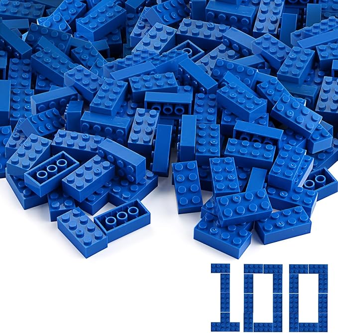 Feleph 100pcs 2x4 Bricks Blue Pieces Classic Parts Bricks Building Creative Play Blocks Set Toy Combine with Major Brick Brands