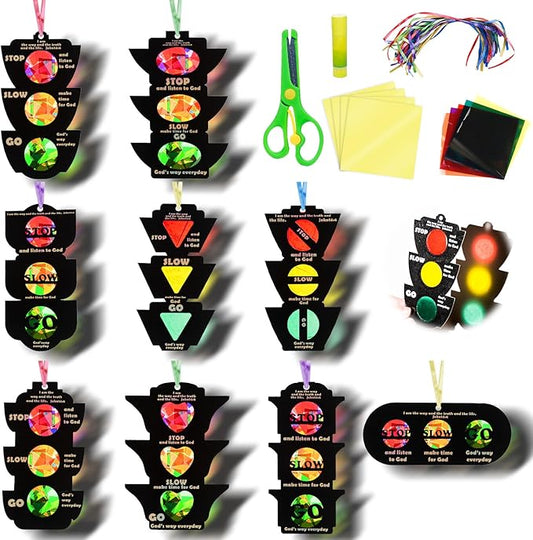 EggSun 36 Sets Bible Traffic Light Suncatchers Crafts for Kids Ornaments Stained Glass Window Arts and Crafts Kit for Sunday School Holiday Birthday Projects Home Christian Decorations Ages 4 8 12