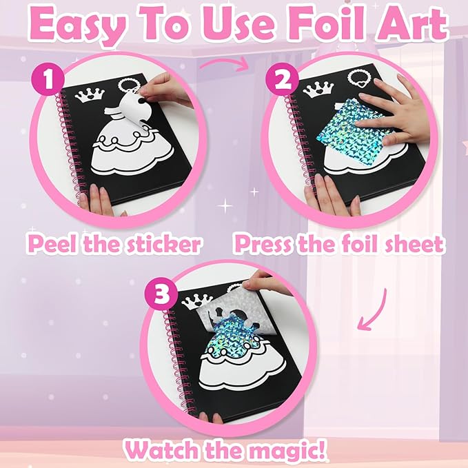 FUNNYB&G Foil Art Craft Activity for Kids - Gift for Girls Crafts for Kids Fun Art Supplies DIY Creative Travel Toy, Birthday Gift Party Favor Toys for Girls Boys 4 5 6 7 8 9 Years Old (Dress Up)