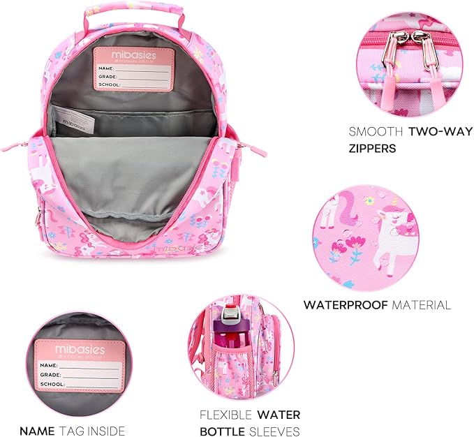 mibasies Toddler Backpack for Girls 2-4: Cute Kids Backpacks for Girls - Preschool Kindergarten Backpack - Flower Unicorn