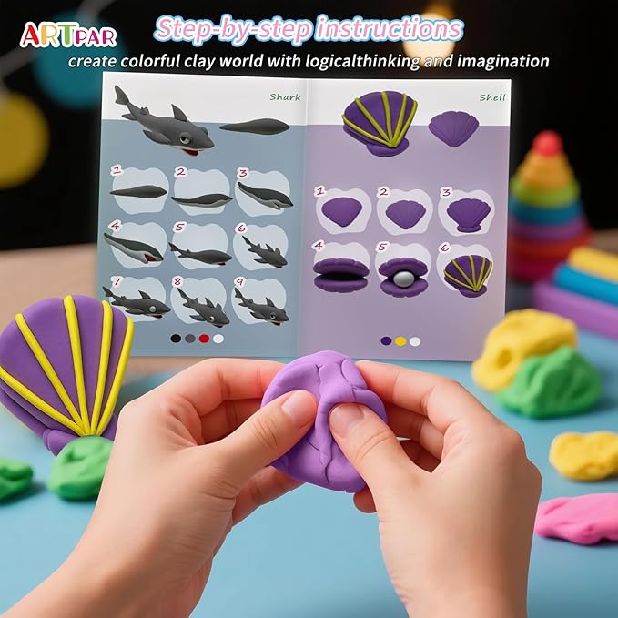 Air-Dry Clay Kit for Kids,12 Marine Animals‌ Modeling Magic Clay Sculpting Tools Set,Non-Sticky, Ultra-Light,Creative DIY School Arts & Crafts Gifts for Boys & Girls Ages 3-12
