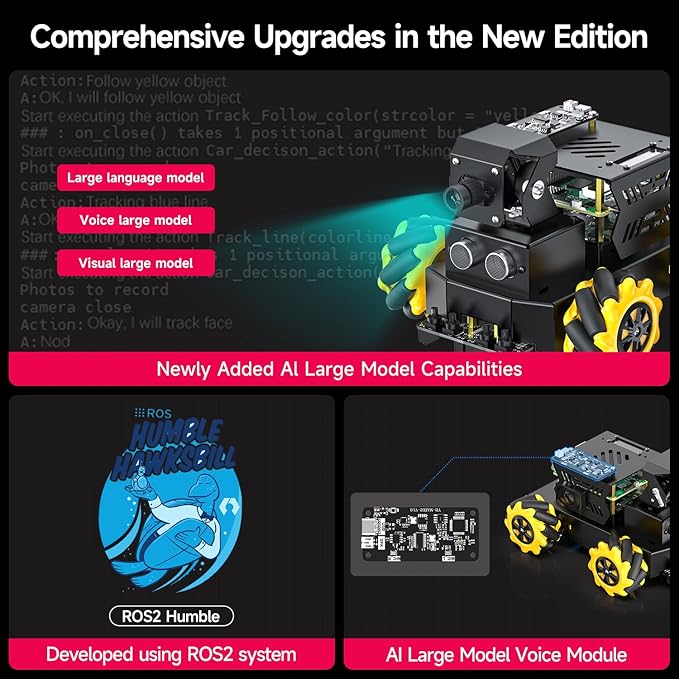 Yahboom Raspberry Pi 5 4GB RAM ROS2 Robot Car 360°Movement, AI Vision & Tracking, Integrated Multimodal Large AI Model OpenRouter, AI Voice Interaction(Superior with RPi5-4GB)