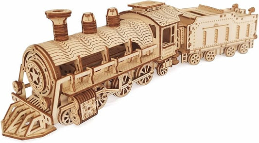 i-CHONY 3D Wooden Puzzle - DIY Mechanical Steam Train Model Kits - Wood Crafts Vehicle Building Model - Wooden STEM Brain Teaser Puzzle - Steam Train Birthday Gifts for Adults Teens Boys Girls