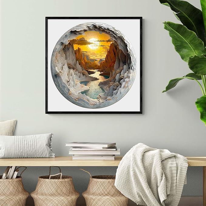 Wooden Puzzles for Adults - Cave Wooden Puzzle - 3D Visual Effect Puzzle with Unique Shapes - Eco-Friendly Home Office Decor (M-11.4 * 11.4in)