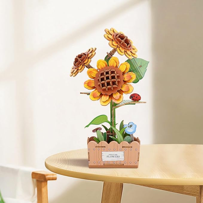 3D Wooden Puzzles for Adults - Sunflower Flower Puzzle, DIY Wooden Flowers Model Building Kits Crafts, Botanical Collection Gift Ideas for Mother's Day Birthday Christmas Housewarming