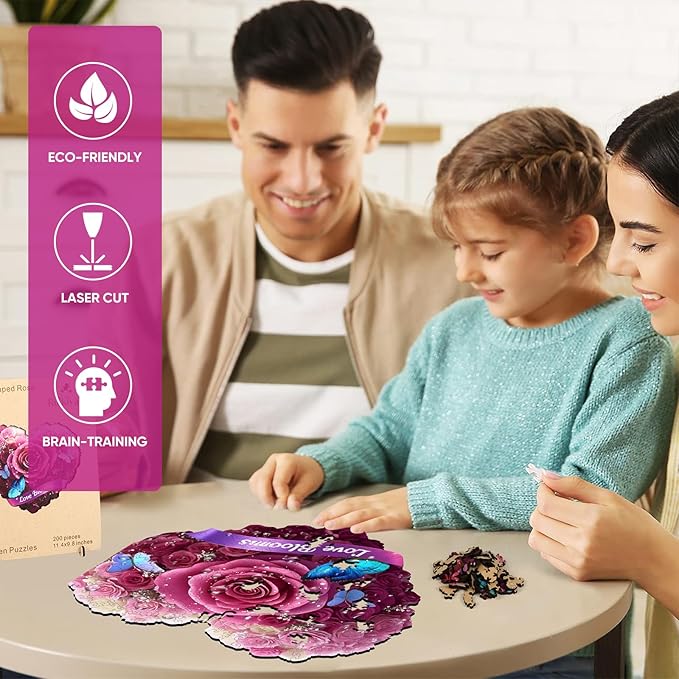 Ruikiyart Wooden Puzzles for Adults,Heart Flower Puzzles 500 Pieces,Unique Shaped Jigsaw Puzzles,Christmas Birthday Gifts for Mom Adults and Kids,Extra Thick 5MM,Fun Challenging,16.9 * 14.7in
