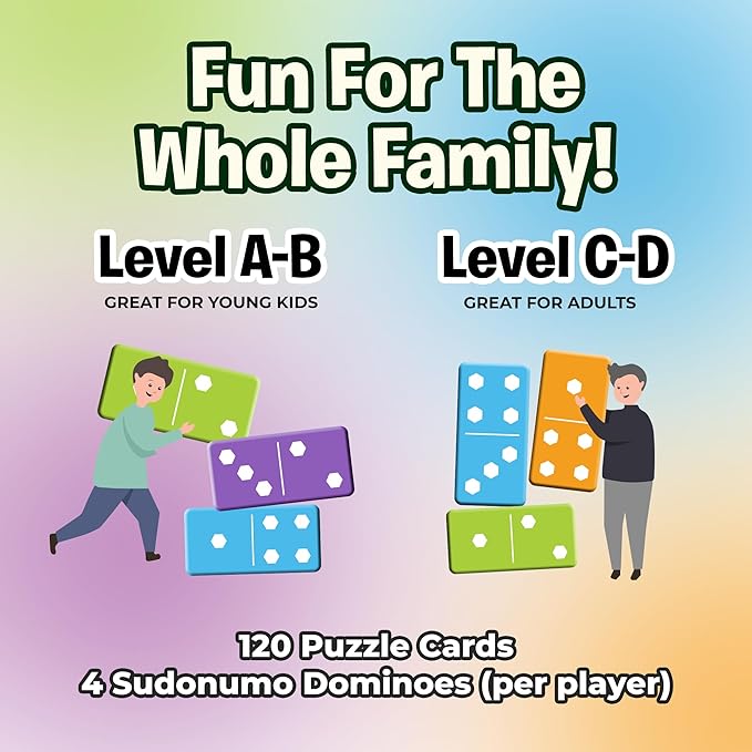 Uzzle Games - Sudonumo Domino - 24 Dominoes, 120 Puzzles, Multi-Level Difficulty (A-D), 2-4 Players, Ages 6+ - Fast-Paced Mind Games - Travel Games for Family Fun