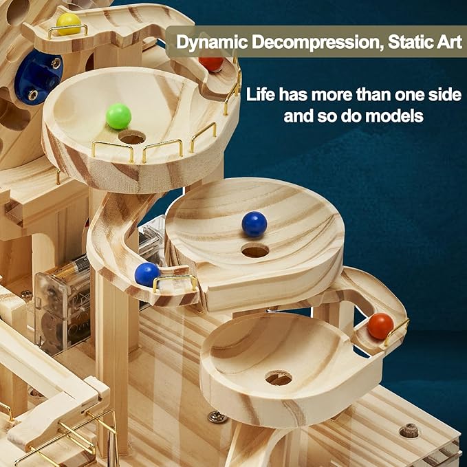 Wooden Marble Run Electric Motorized, Electric Model Kit Marble Run Brain Teaser Wooden Puzzles Building Toy, 3D Wooden Puzzles for Adults and Kids to Build