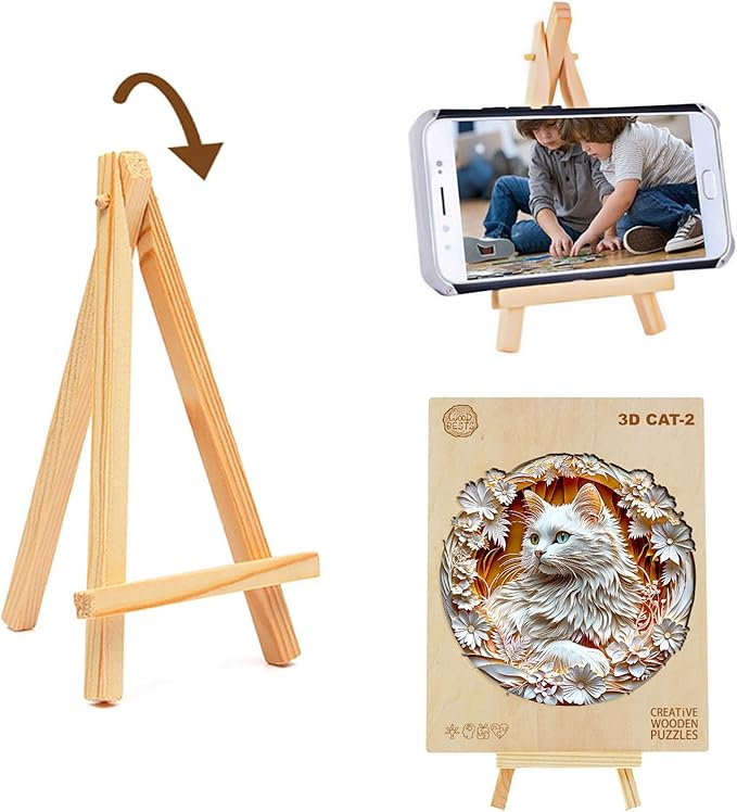 Wooden Puzzle for Adults-3D Visual Effect White Cat Wooden Puzzle Unique Shape Advanced Wooden Jigsaw Puzzle for Adult, Best Birthday Gifts,Halloween Challenge Craft (L-13.4 * 13.3in-300pcs)