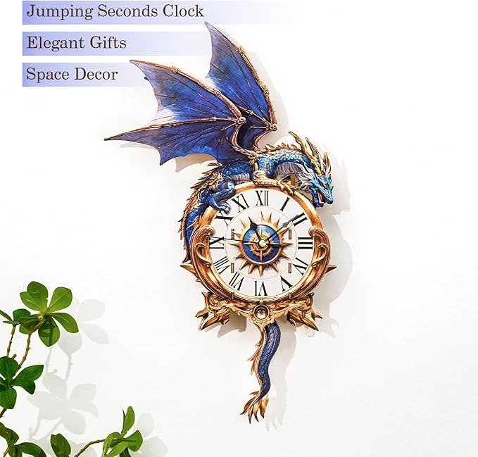 3D Wooden Puzzles for Adults Blue Dragon Clock - Model Building Kit Clock Puzzle Creative Craft Gift Home Deco for DIY Enthusiasts, Brain Teaser Building Set Birthday Gifts