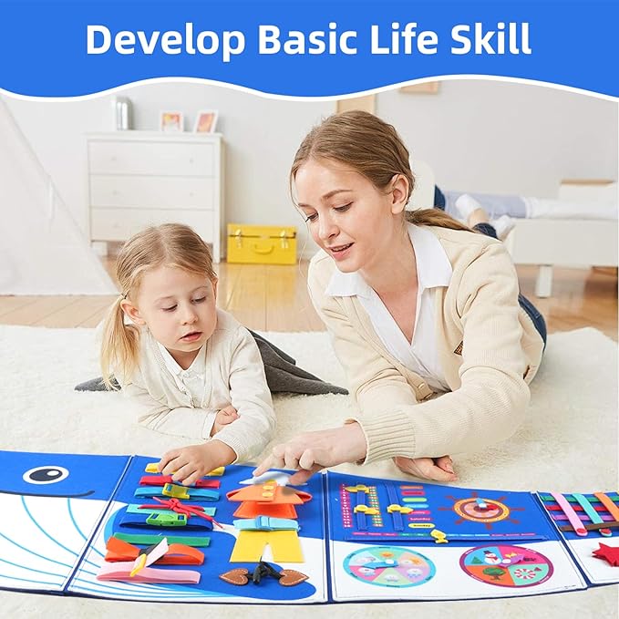 Whale Montessori Busy Board Toddler Busy Board, Foldable Montessoris Toys for 3+ Years Old, Activities Sensory Toys for Toddler Wall Panel﻿