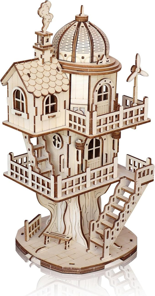 3D Wooden Puzzle for Adults, DIY Circular Treehouse Model, Creative Assembly Model Building for Adults, DIY Assembly Puzzle, Woodcraft Kit for Christmas Day