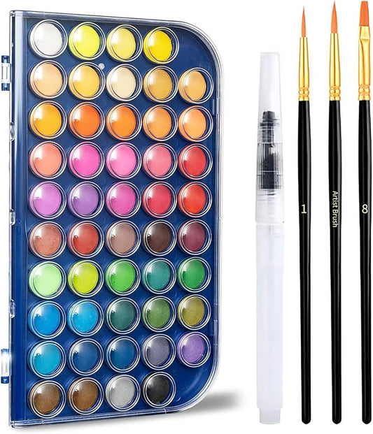 Watercolor Paint Set, 48 Colors Non toxic Watercolor Paint with a Brush Refillable a Water Brush Pen and Palette, Washable Water Color Paints Sets for Kids