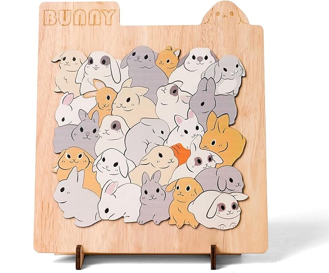 Wooden Bunny Puzzle Game, Wooden Jigsaw Puzzles for Adults Kids, Unique Rabbits Shape Puzzles, Christmas Birthday Gifts for Friends and Family, Bunny Lover Gifts for Home Decor