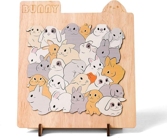 Wooden Bunny Puzzle Game, Wooden Jigsaw Puzzles for Adults Kids, Unique Rabbits Shape Puzzles, Christmas Birthday Gifts for Friends and Family, Bunny Lover Gifts for Home Decor
