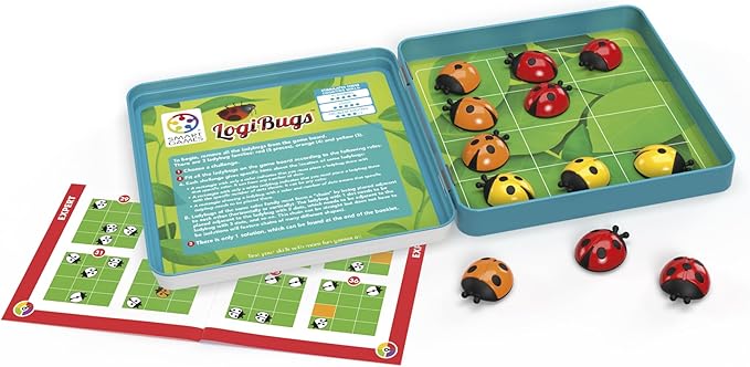 SmartGames LogiBugs Metal Box Magnetic Travel Game with 48 Challenges for Ages 6 - Adult