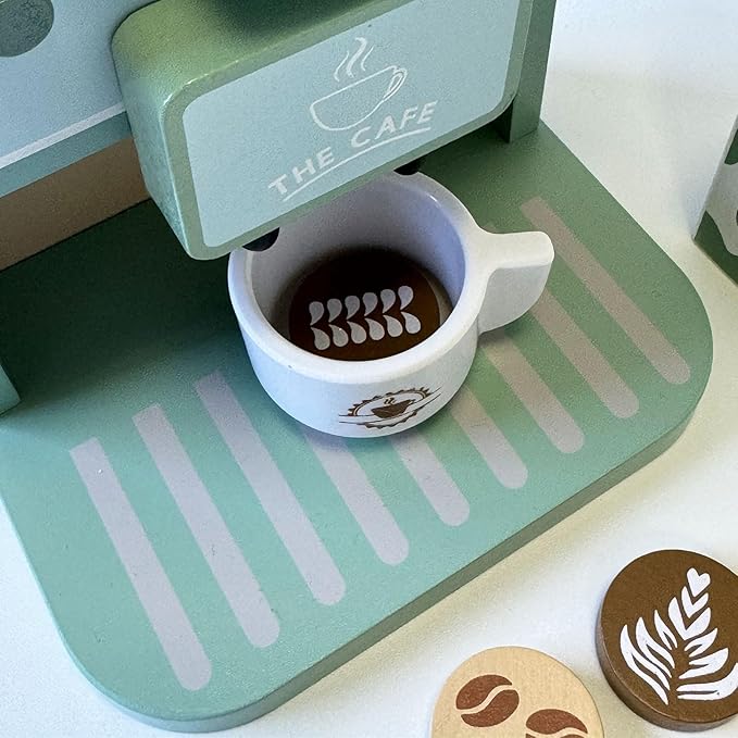 JBBRO Toy Coffee Maker for Kids - Toddler Toys Play Kitchen Accessories Spark Creativity, 8pc Kids Coffee Playset with Machine & Cups, Montessori Wooden Kitchen Toys for Ages 2-4 Enhance Creativity