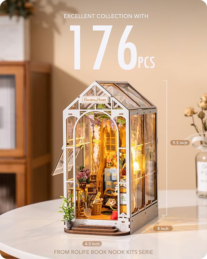 Rolife DIY Book Nook Kit Garden House, DIY Miniature Booknook Kit 3D Creative Decorative Bookend Bookshelf Insert 3D Puzzle for Adults, Halloween/Christmas Decorations/Gifts for Adults (Garden House)