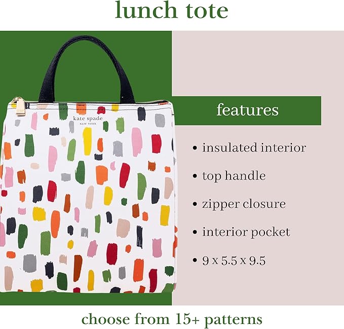 kate spade new york Cute Lunch Bag for Women, Large Capacity Lunch Tote, Adult Lunch Box with Silver Thermal Insulated Interior Lining and Storage Pocket, Painterly Strokes