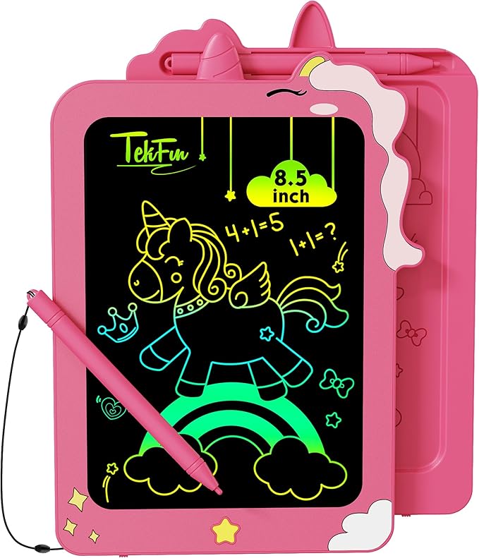 TEKFUN LCD Writing Tablet for Kids, 8.5 Inch Unicorn Toddler Doodle Board, Drawing Tablet, Reusable Electronic Pads Educational and Learning Toy Gift for 3-8 Years Old Boy and Girl (Pink)