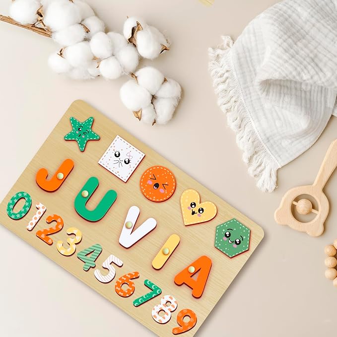Name Puzzle for Kids Personalized - Custom Name Puzzles for Toddlers 1-3, Customized Wooden Animal Puzzle, Baby Gifts, Baby Shower, Christmas, Newbaby Gift, Gifts for 0 1 2 3 Years Old