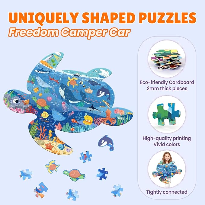 ELX 100 Piece Sea Turtle Jigsaw Puzzle for Kids Ages 4-10, Seaworld Animal Shaped Floor Puzzle Preschool Learning, Educational Learning Toys for Kid Boys Girls Ages 4 5 6 7 8 (21.42 X 16.42 in)
