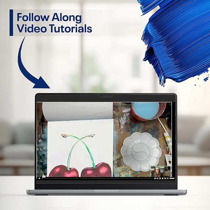 Painting4Real DIY Painting Class Kit for Adults with Video Tutorials: Learn to Paint Cherries – How to Paint with Acrylics – Painting & Art Supplies – 9 Piece Acrylic Paint Set