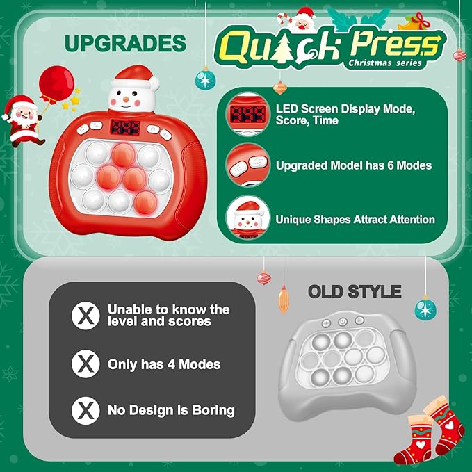 Upgraded Pop Push Game Toy for Kids, Quick Fast Push Pop Puzzle Handheld Game Light up Fidget Toy 8-12, Bubble Sensory Toys Christmas Stocking Stuffers Birthday Gifts for Kids Ages 3-12