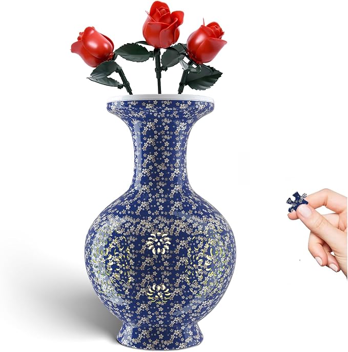 LED Flower Puzzle Vase for Adults, 200-Piece 3D Puzzle Vases for Home and Office Decor, Unique Flower Vase for Living Room & Bedroom, Creative Crafts for Adults